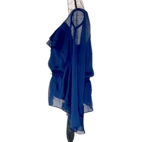 See By Chloe Sheer Navy Ruffle Blouse w/ Cami Top Boho Romantic Medium - Picture 5 of 17